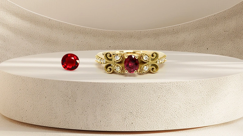 Ruby Prong Set Ring With Round Diamonds