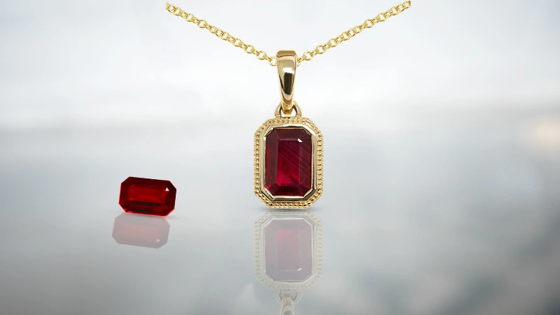 Emerald Cut Ruby Solitaire Pendant