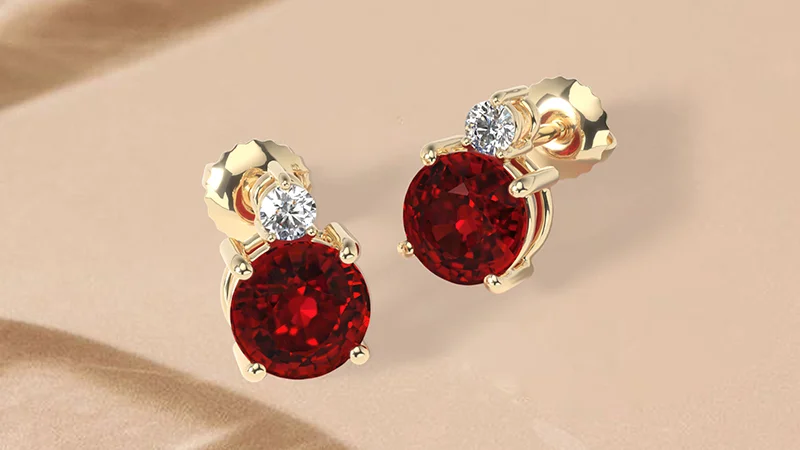 Ruby Round Shape Earrings With Diamonds