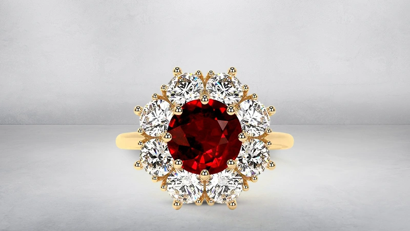 La Fleur Ring with Round Diamonds and Ruby
