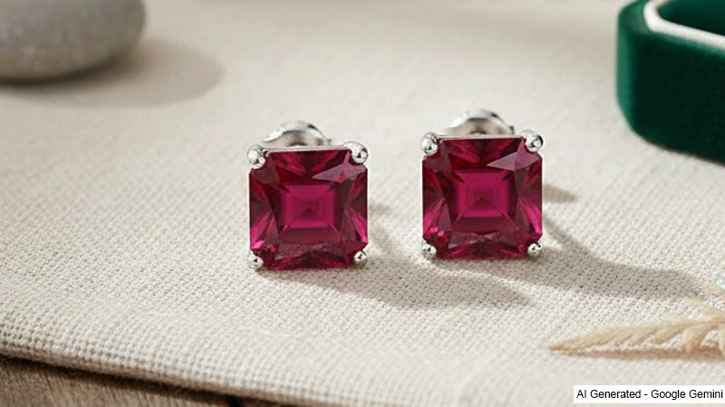 A minimalist ruby studs in an asscher cut