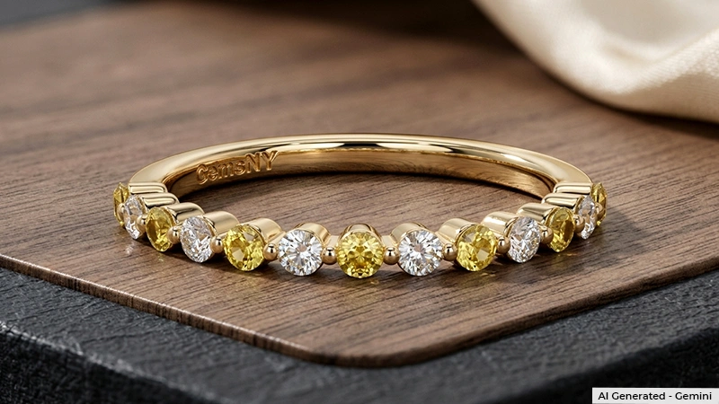 Half-Eternity Yellow Sapphire and Diamond Wedding Ring
